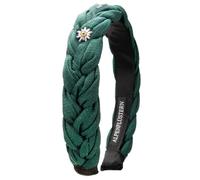 Alpenflüstern Greta ADV145 Serre-tête pour femme, en lin, aspect tressé et strass, motif edelweiss antidérapant, pour Dirndl (vert)