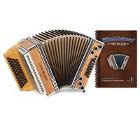 Alpenklang Pro Alpline 34 Eco Harmonika G-C-F-B MB - 46 boutons (4 rangées, 3 voix) - X-Bass découplé et H-Bass - Set incl. manuel Michlbauer avec CD - Hêtre
