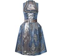 Alpenmärchen Dirndl Midi de la collection exclusive avec tablier en dentelle Taille 32-54 - ALM960, Bleu/argent, 46