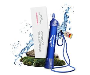 ALPENWERT Filtre à eau Outdoor - Filtre à eau potable pour 4000 litres d'eau filtrée - Traitement de l'eau potable qui élimine 99,99% de tous les germes et bactéries