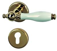 Alpertec 32218473 Nany-R Poignée de porte en porcelaine blanche laiton poli PZ Poignée de porte pour portes d'entrée d'appartement Poignée des deux côtés