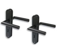 Alpertec Kit de rénovation de porte, plaque longue, en acier inoxydable, noir, pour 2 portes de chambre avec trou de serrure, poignée de porte, poignée de porte