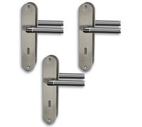 Alpertec Kit de rénovation I Ferrure de porte, plaque longue en lot de 3, acier inoxydable poli/satiné laqué brillant pour 3 portes de chambre avec trou de serrure, poignée de porte, poignée de porte