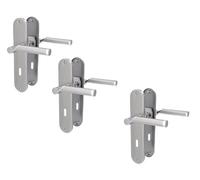 Kit de rénovation II - Ferrure de porte - Plaque longue - En acier inoxydable poli/satiné brillant - Pour 3 portes de chambre avec trou de serrure - Poignée de porte