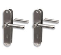 Alpertec Renovation Set II Lot de 2 ferrures de porte en acier inoxydable poli et satiné brillant pour portes de 2 pièces avec trous de serrure dormante, poignée de porte