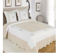 ALPES BLANC - Boutis Peaceland Lin 230x250 cm - Couvre lit brodé 100 % coton pour lit 2 places + 2 taies 65x65 cm doux et chaleureux