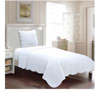 ALPES BLANC - Couvre lit blanc 1 personne 180x240 cm + 1 taie 100% coton - Boutis lit simple ou Jeté de canapé