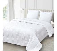 ALPES BLANC - Couvre lit blanc 220x240 cm avec broderies géométriques - Boutis matelassé élégant pour lit double + 2 taies 65x65 cm