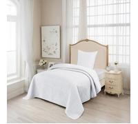 ALPES BLANC - Couvre lit blanc matelassé 180x240 cm + taie 65x65 cm - Boutis élégant pour lit 1 pesonne, envoloppe percale de coton