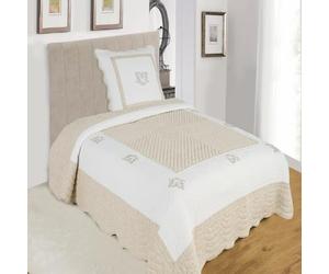 Alpes Blanc - Couvre lit boutis Peaceland 100% Coton + taie(s) carrée(s) Assortie(s) - Brodé, léger et Doux - Bicolore