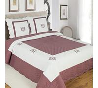 Alpes Blanc Couvre-lit Brodé Peaceland/Dessus de lit 100% Coton/Boutis Grandes Tailles/Jeté de lit Bicolore (Aubergine/Purple, 180_x_240_cm)
