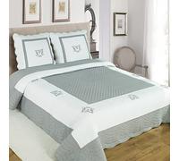 Alpes Blanc Couvre-lit Brodé Peaceland/Dessus de lit 100% Coton/Boutis Grandes Tailles/Jeté de lit Bicolore (Gris/Grey, 260x260)