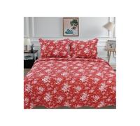 Alpes Blanc - Couvre-lit Fleurs Blanches sur Fond Rouge 220x240cm C-1-63