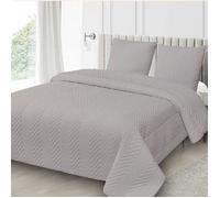 ALPES BLANC - Couvre lit gris 240x260 cm avec broderies géométriques + 2 taies 65x65 cm - Boutis grande dimension, microfibre douce