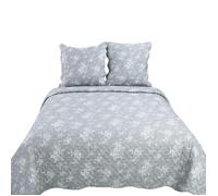 ALPES BLANC - Couvre-lit gris floral 220x240cm + 2 taies 65x65cm