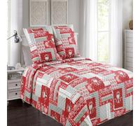 Alpes Blanc - Couvre lit Montagne Rouge et Gris 230x250 cm + 2 taies 65x65 cm