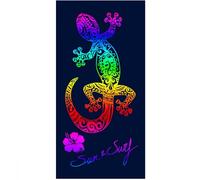 Alpes Blanc - Drap de Plage Lézard Multicolore sur Fond Bleu 90x170 cm - Serviette de Plage 100% Coton Tissage Jacquard, Douce et absorbante