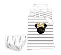 Alpes Blanc - Housse de Couette 140x200 Minnie Rayures et Pois + Drap Housse 90x190 cm