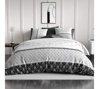 Alpes Blanc - Housse de Couette 220x240 cm Casta 100% Coton 57 Fils - Parure de lit Minimaliste Noir et Blanc + 2 taies - Oeko-Tex