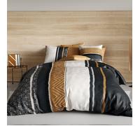 ALPES BLANC - Housse de couette 220x240 cm TROPHÉ + 2 taies 100% coton 57 fils - Parure de lit style ethnique noir, blanc et or