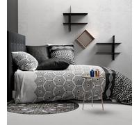 Alpes Blanc - Housse de Couette 260x240 Pavage 100% Coton 57 Fils - Parure de lit Motifs Graphiques Noirs et Blancs avec taies 63x63 cm