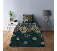 Alpes Blanc - Housse de Couette Botanical Garden + taie(s) carrées - 100% Coton 57 Fils/cm² - Motif Fleuri Exclusif - Finition Rabat à Border