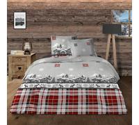 Alpes Blanc - Housse de Couette Chalet + taie(s) 65x65cm - 100% Coton 57 Fils - Grand Teint, Finition Rabat - Dessin Exclusif