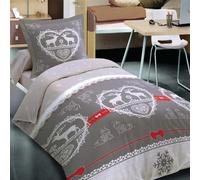 Alpes Blanc - Housse de Couette Chalet Winter Gris + 1 Taie carrée - 100% Coton Qualité Supérieure - Grand Teint - Parure Esprit Montagne - 140 x 200 cm