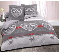 Alpes Blanc - Housse de Couette Chalet Winter Gris + 2 Taies Carrées - 100% Coton Qualité Supérieure - Grand Teint - Parure Esprit Montagne - 200 x 200 cm