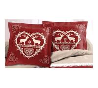 ALPES BLANC - Lot de 2 Taies d'oreillers Placées 65x65 cm Chalet Winter Rouge