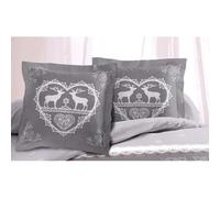Alpes Blanc - Lot de 2 Taies d'oreillers Placées 65x65cm Chalet Montagne Winter Gris
