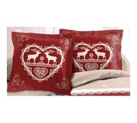 Alpes Blanc - Lot de 2 Taies d'oreillers Placées 65x65cm Chalet Winter Rouge