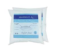 Alpes Blanc - Oreillers 100% plumettes de Canard Neuves - par Lot de 2 - Traitement antiacarien - Confort Ferme et Durable - Fabrication française - 65x65 cm