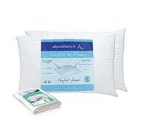 Alpes Blanc - Pack 4 pièces : 2 Oreillers en Plumes + 2 Protèges Oreillers 100% Coton - 45 x 70 cm - Accueil Moelleux, Soutien Ferme - Fabrication Française