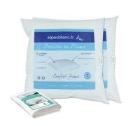 Alpes Blanc - Pack 4 pièces : 2 Oreillers Naturels en Plume + 2 sous taies Coton - Fabrication Française - Anallergique - Confort Moelleux