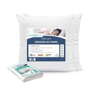 ALPES BLANC - Pack 4 pièces : lot de 2 oreillers mémoire de forme + 2 sous-taies en coton 50x70 cm - Fabriqués en France