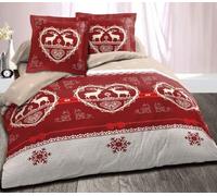 Alpes Blanc Parure de Draps 4 pièces Winter Rouge pour lit Double 140x190 cm/Drap Plat + Drap Housse + Taies