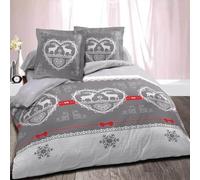 Alpes Blanc - Parure de draps Coton lit 2 Places 140 (4 pièces) Chalet Winter Gris