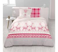 Alpes Blanc - Parure de draps Esprit Chalet Pur Coton Vanoise Rouge