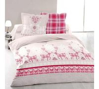 Alpes Blanc Parure draps 160x200 cm Vanoise Rouge 100% Coton