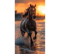 Alpes Blanc - Serviette de Plage Cheval Galop - Légère et absorbante - 100% Coton - 100x180 cm