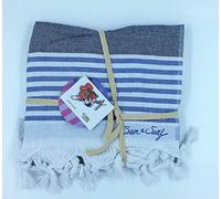 Alpes Blanc Serviette de Plage Double Face/Drap de Bain 100% Coton/Fouta pestamal 90 x 170 (Bleu)