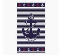 Alpes Blanc - Serviette de Plage Marin 100% Coton égyptien 450g/m² 90x170 cm - Drap de Plage à Rayures Motif Ancre, Douceur et Absorption