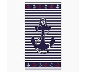 Alpes Blanc Serviette de Plage Marin 100% Coton égyptien 450g/m² 90x170 cm - Drap de Plage à Rayures Motif Ancre, Douceur et Absorption