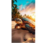 ALPES BLANC - Serviette de plage Tortue Sunset - Légère et absorbante - 100% coton - 100x180 cm