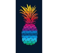 Alpes Blanc - Serviette de Plage XXL Ananas Multicolore sur Fond Noir 140x180 cm - Coton Jacquard, Confort Doux et spacieux