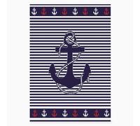 Alpes Blanc - Serviette de Plage XXL Motif Ancre 140x180 cm en Coton égyptien 450 g/m² - Drap de Plage Style Marin Intemporel