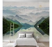 Alpes Fraîchement Peintes À La Main Eau Lever De Soleil Oiseau Volant Papier Peint 3D Installation Facile Intissé Tapisserie Bureau Salon Canapé Chambre Décoration Murale-430cm×300cm