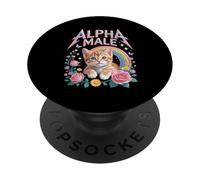 Alpha a Mâle Gingembre Chaton Fleurs Arc-en-Ciel Kitty Amoureux des Chats PopSockets PopGrip Adhésif