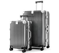 ALPHA CAMP Set Valise 2pcs Valise Moyenne avec Serrure TSA Valise Rigide à roulettes Polycarbonate et Cadre en Aluminium Valise Grand Taille Gris Homme Bagage de Voyage Luggage